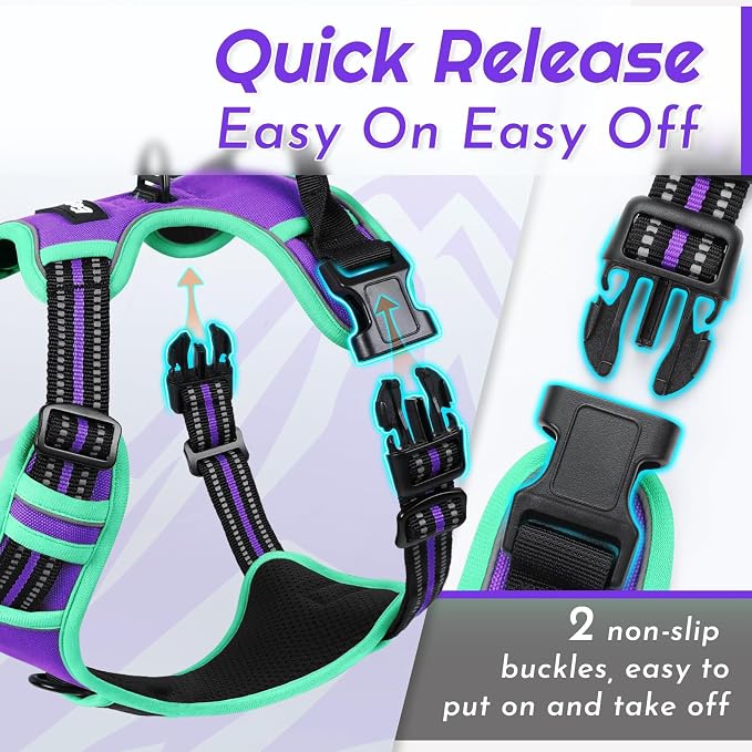 Eagloo Dog Harness for Large Dogs, No Pull Pet Vest with 2 Leash Clips | No Choke with Handle, Adjustable Comfort Fit, Reflective Strips, Easy Walking Control, Purple & Turquoise, X-Large - Image 5