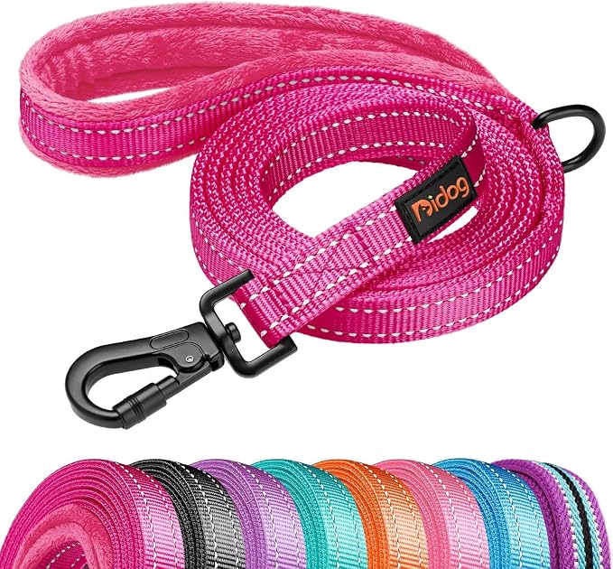 Didog 6FT Reflective Dog Leash for Medium Large Dogs,3/4" Width, Hot Pink | Soft Padded Handle, Plush Comfort Grip, Tangle-Free, 360°Heavy-Duty Strengthened Clasp for Daily Walks/Training, Night Safety by Didog