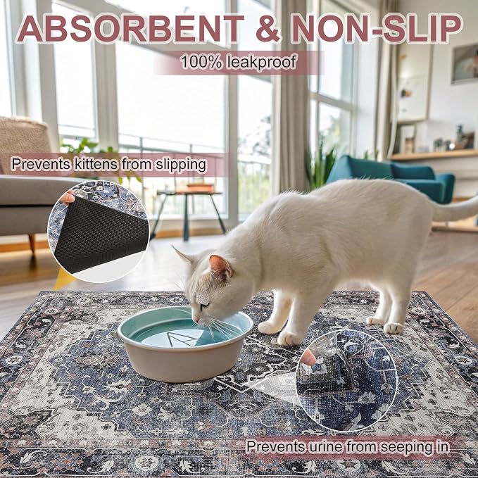 BEAUTYZOO Cat Litter Box Mat,32"x 45" Large Litter Trapping Mat, Waterproof | Non-Slip Litter Mats for Floor Scatter Control,Absorbent Urine-Proof,Soft on Paws & Easy to Clean,Indoor Cats Toilet Training - Image 6