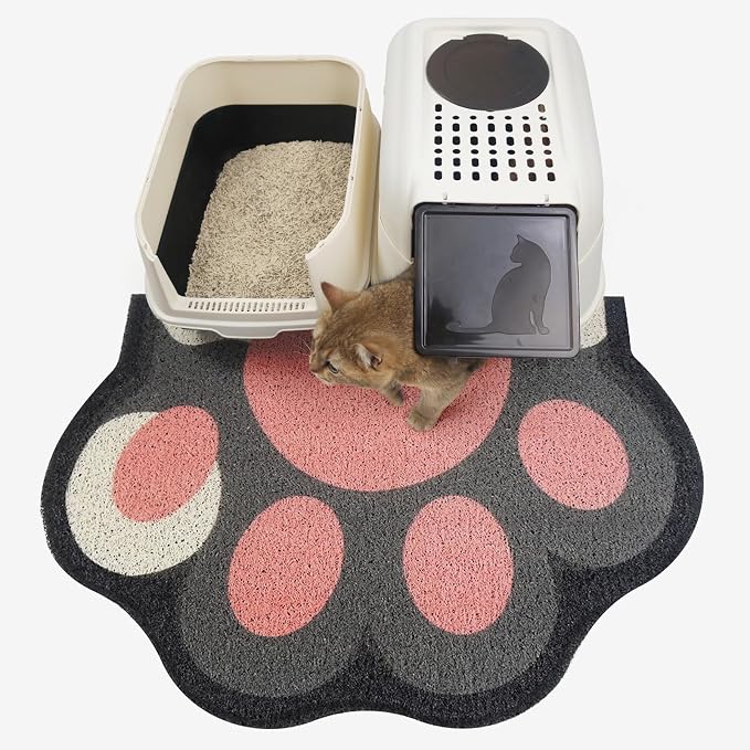 Cute Cat Litter Mat 35”x24”, Litter Box Mat, Litter Trapping Mat, Soft on Kitty Paws, Easy Clean, Anti Slip, Pet Accessories, Door Floor mats - Grey Pink90*60 by Rarenut