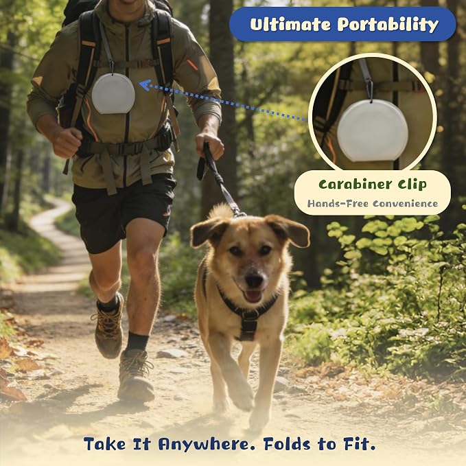 Premium Silicone Collapsible Dog Bowl with Carabiner Clip, 2-in-1 Foldable Double Pet Food & Water Travel Bowl, Portable No-Spill Design for Walking Hiking Camping, for Small Medium Dogs - Image 2