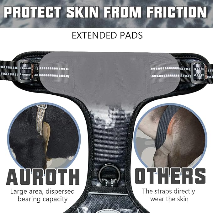 AUROTH Tactical Dog Harness for Small Medium Large Dogs No Pull Adjustable Pet Harness Reflective K9 Working Training Easy Control Pet Vest Military Service Dog Harnesses (XL, Black Ink) | Easy Control Handle, Adjustable, Reflective, Military K9, for D... - Image 4