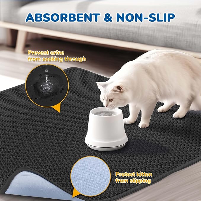 Cat Litter Mat 47" x 35", Washable Urine-Proof Non-Slip Black | Machine Washable, Upgraded Felt & Fabric Material Litter Mat for Fewer Creases, Hold 3-4 Litter Boxes, Soft on Paws - Image 6