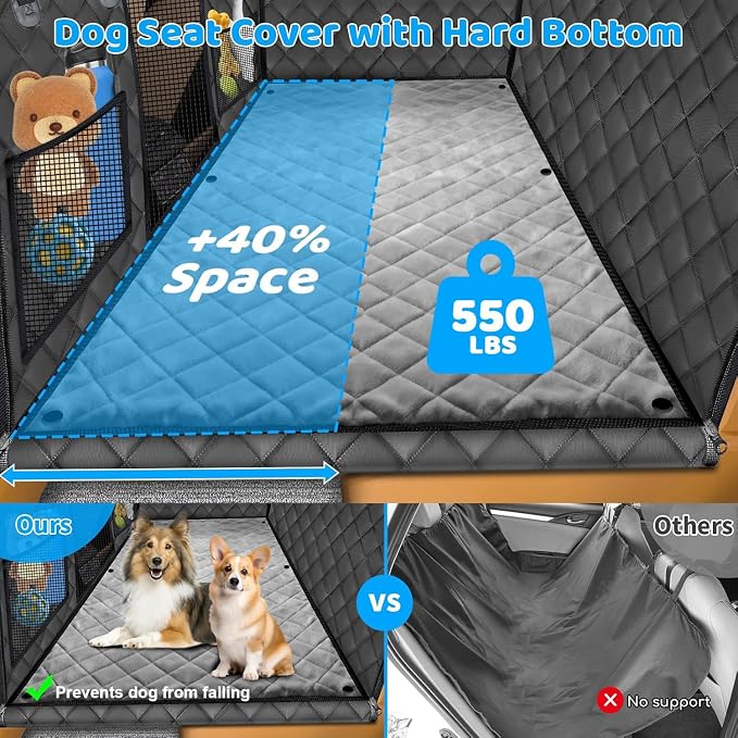 URPOWER Back Seat Extender for Dogs, Large Hard Bottom Dog Car Seat Cover | Supports 550 lbs, Stable 3-Panel Hard Bottom, Added High-Density Foam for Comfort, Waterproof 900D Oxford, 45% More Space - Image 2