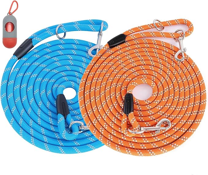 (2 Pack) Long Dog Leash for Dog Training 15FT/30FT/50FT, Dog Rope with Reflective Thread for Large Medium Small Dogs, Dog Tie-Out Cable Lead for Hunting, Camping&Backyard by Lanwandeng