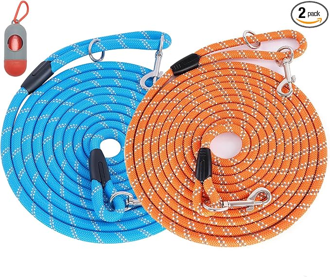 (2 Pack) Long Dog Leash for Dog Training 15FT/30FT/50FT, Dog Rope with Reflective Thread for Large Medium Small Dogs, Dog Tie-Out Cable Lead for Hunting, Camping&Backyard by Lanwandeng
