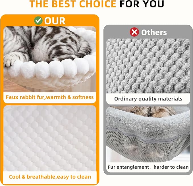 Cat Desk Bed - 2-in-1 Cat Hammock for Desk with Cooling Ice Silk & Premium Faux Rabbit Fur, 180° Foldable Space-Saving Cat Bed, Heavy Duty Anti-Tilting Clamp Holds Up to 40 lbs, Washable & Reversible - Image 4