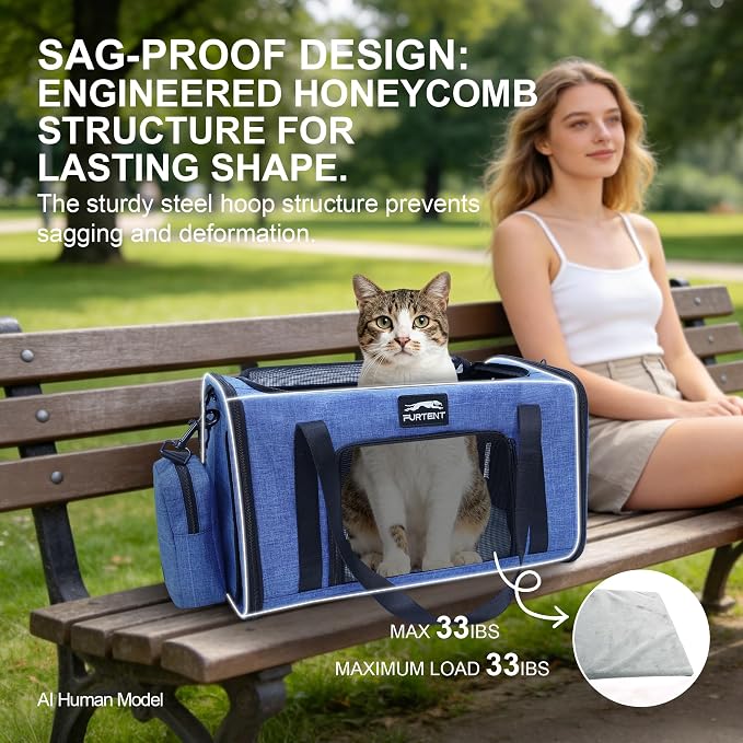Soft-Sided Cat Carrier with Foldable Litter Box for Air Travel, Blue | A compact soft-sided carrier with a foldable litter box and organized storage for flights, car trips and hotel stays. - Image 5