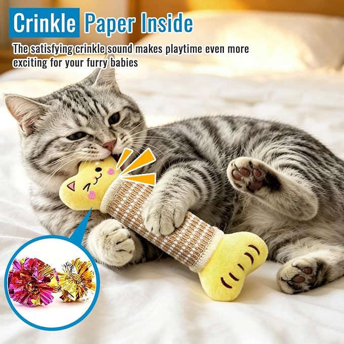 ENNOKEY Catnip Cat Toys Pillows for Indoor Kittens Kicker Chew, 9.45 Inches | Crinkle Sound, Durable Soft Sisal Material, Safe Teeth Cleaning, Interactive Fun - Image 4