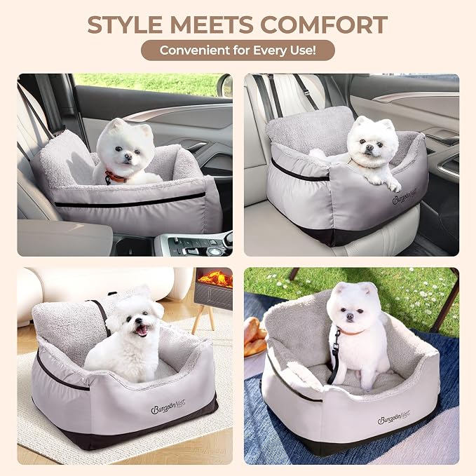 BurgeonNest Dog Car Seat for Small Dogs & Cats Under 25 lbs, Black Grey - Image 5