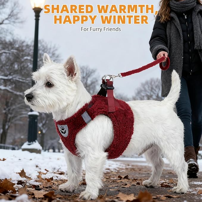 KOOLTAIL Christmas Plush Small Dog Harness and Leash Set, Warm Fleece No Pull Puppy Vest for Winter, Lightweight Reflective Step in Pet Harness for Medium Sized Dogs Boy Girl Outdoor Walking, Red M - Image 7
