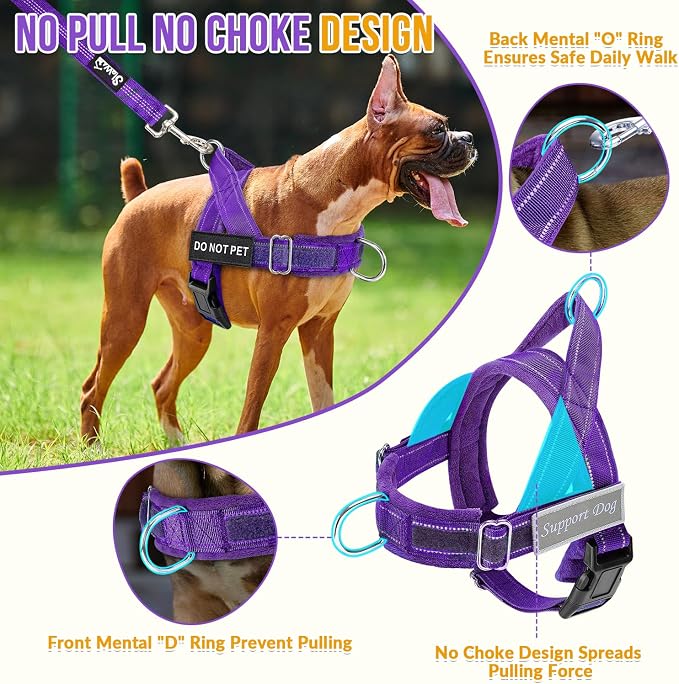 SlowTon No Pull Dog Harness with Front Clip - Heavy Duty, Soft Padded | Neck & Chest Adjustable, Tactical Pet Vest and Leash Set for Large Medium Sized Dogs, for Easy Walk & Training, Purple M - Image 2