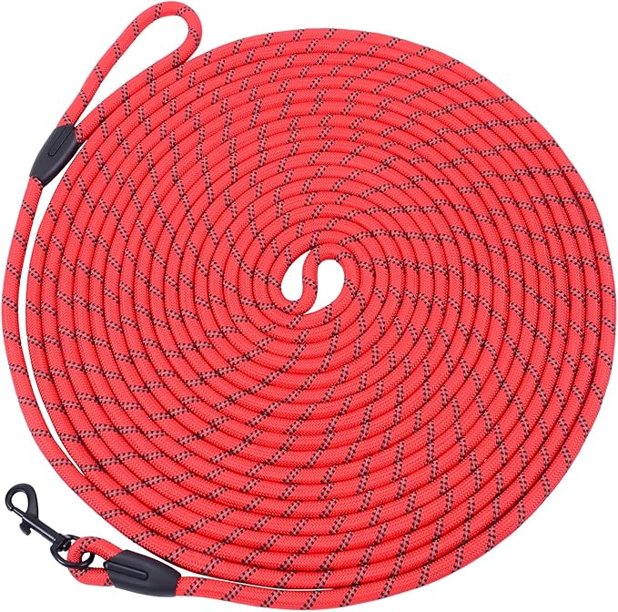 Long Dog Leash for Training 50Ft-Reflective Nylon Rope with Swivel Hook-Recall Agility Lead for Large Small Medium Dogs Outside Walking Hiking-Red by HiKiss