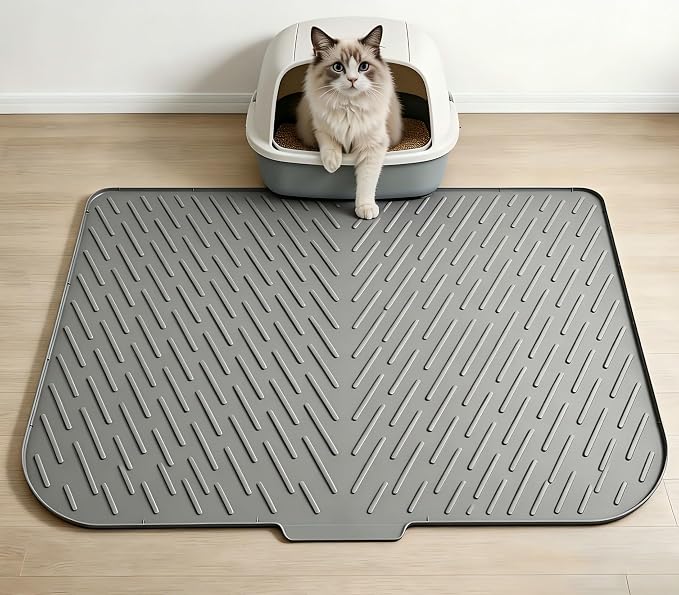 Silicone Cat Litter Mat 35" x 27" | Waterproof, Non-Slip Litter Trapping, Soft on Paws, Raised 0.7" Edge, Easy Clean with Drainage by Unknown