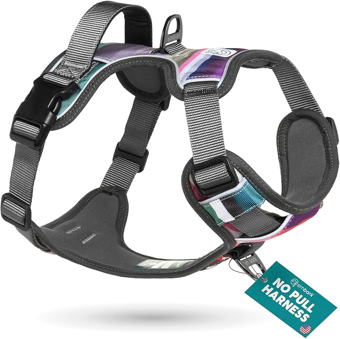 Embark No Pull Dog Harness, Reflective Adjustable Training Vest, No Choke | Adjustable straps fit all dog breeds with sturdy hooks; 360° reflective trim, soft padded Harness Design for All Dogs by EmbarkHarnessCo