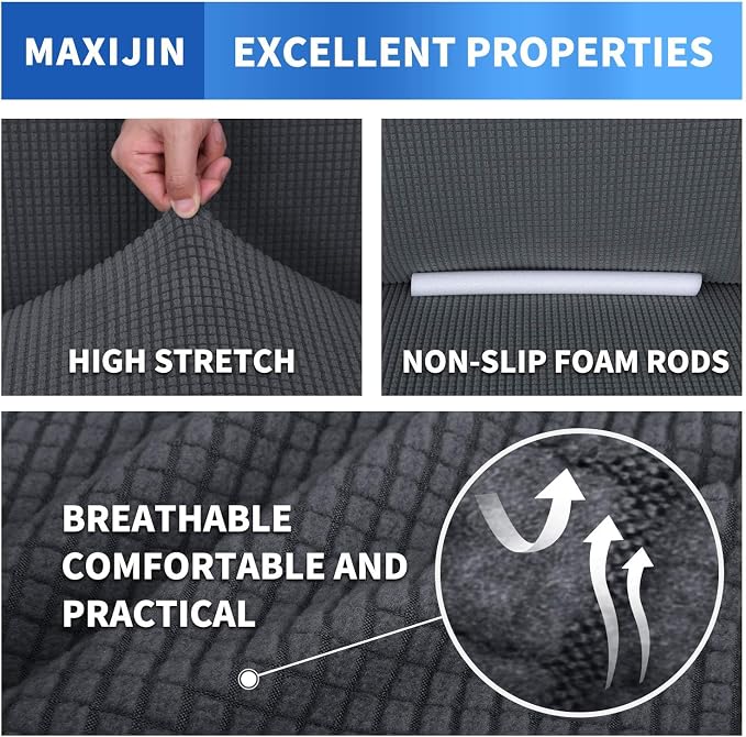 MAXIJIN Super Stretch Couch Cover for 3 Cushion Couch, 1-Piece Universal Sofa Covers Living Room Jacquard Spandex Furniture Protector Dogs Pet Friendly Fitted (Large, Gray) - Image 4