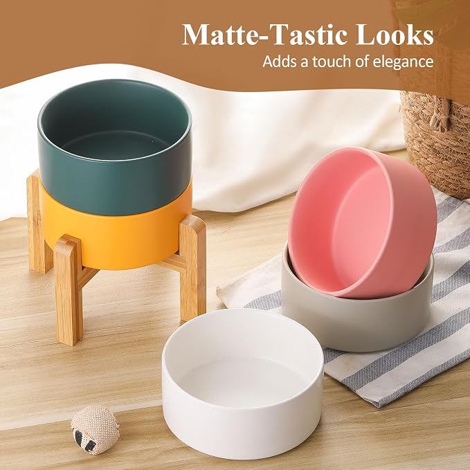 Ceramic Elevated Dog Bowl with Bamboo Stand, for Small & Medium Dog, Green - Image 6