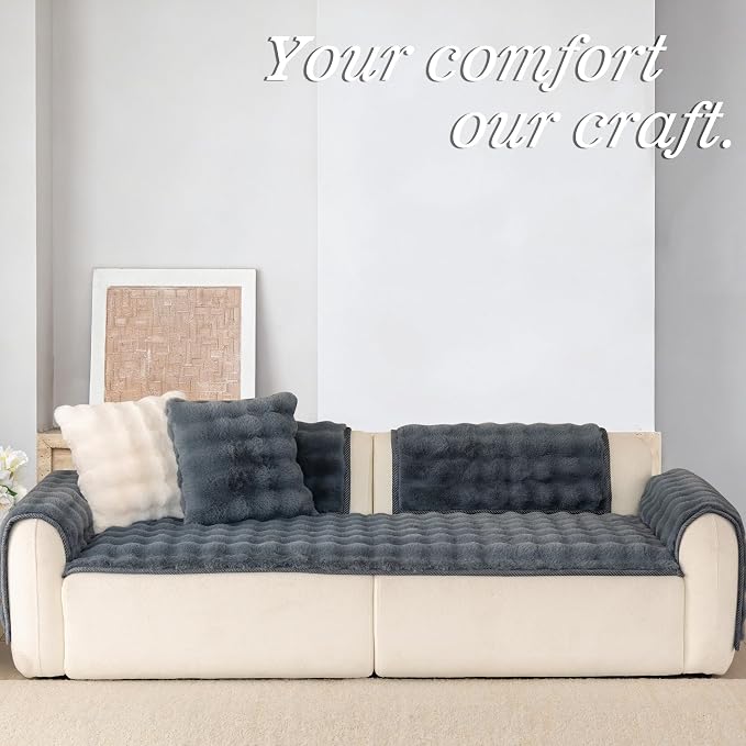 Faux Fur Couch Cover for Dogs, L Shaped Sofa Cover for Pets. | 27"x70",Dark Grey,L Shaped,Washable,Non-Slip,Furniture Protector,No Linting,Pet Friendly,Living Room. - Image 3