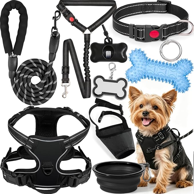 No Pull Dog Harness Adjustable Collar & Leash Set - Dog Halter Harnesses Collapsible Bowls & Poop Bag Dispenser Muzzle ID Tags Toys Fits Small Medium Large Dogs (Black-S) by Unknown
