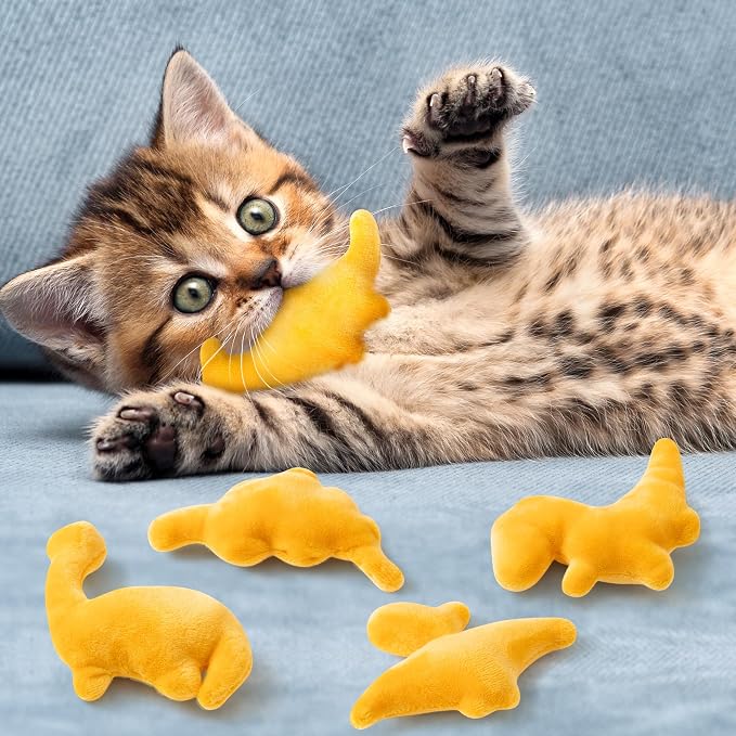 MALLMALL6 Catnip Toys for Cat - 5Pcs Dino Nuggets Cat Toy, Indoor Kitten Chew Bite Kick Dinosaur Chicken Nugget Catmint Interactive Pet Supplies, Cute Pet Gifts for Kitten Lover - Image 4