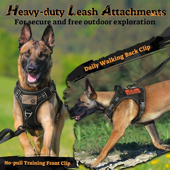 rabbitgoo Tactical Dog Harness for Large Dogs, No Pull Service Pet Vest | Military Molle System & Easy Control Handle, Adjustable and Reflective for Walking and Training, Black, X-Large - Image 3