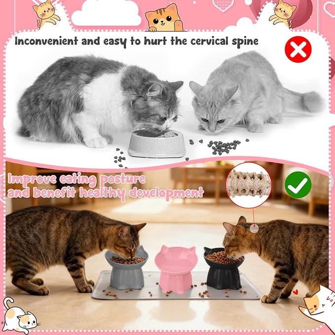 3 Pcs Elevated Cat Bowls 15°Raised Cat Food Bowl with Silicone Mat Grey | with Silicone Mat Whisker Friendly Anti Vomiting Cats Dishes Pet Food and Water Bowls for Indoor Cats Kittens - Image 5