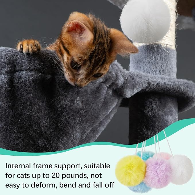 Dansydaisy 3 Pack 13" Large Cat Tree Hammock Basket Bed Lounger Tower Replacement Parts with 6 Pcs Hanging Elastic Strings Pom Pom Toys, Cat Tree Accessories Hammock Attachment (Gray) - Image 5