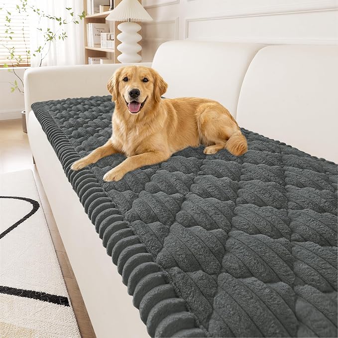 Smiry Couch Cover for Dogs Washable, Non Slip Fuzzy Pet Sofa Protector | Soft Thick Furniture Cover for Sofa, Loveseat and Sectional, Scratch & Pet Hair Resistant (Dark Grey, 27.6" x 88") by Smiry