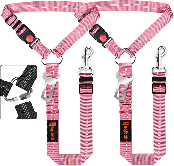 Laqibak Removable Dog Seat Belt Harness for Car, 3 in 1 Pet Seatbelt Leash | Retractable Headrest-Mounted,Restraint & Adjustable Reflective Bungee Dog Seatbelt Tether,Pink by laqibakProductcollection