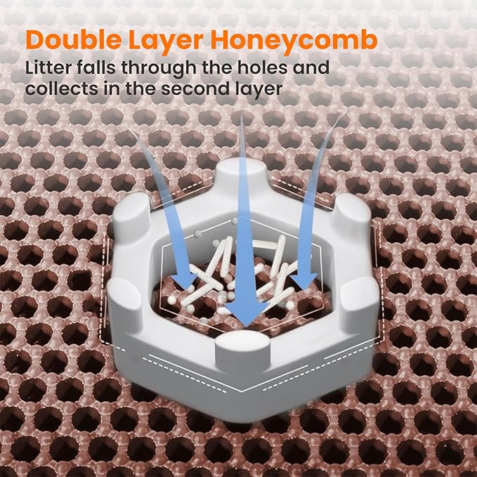Extra Large Cat Litter Mat XXL, Double Layer Honeycomb, Brown | 46x26”, Reduces Litter Tracking, Easy to Clean, Waterproof, Non-Slip, Soft on Paws, Scratch Resistant, Brown, XXL - Image 4
