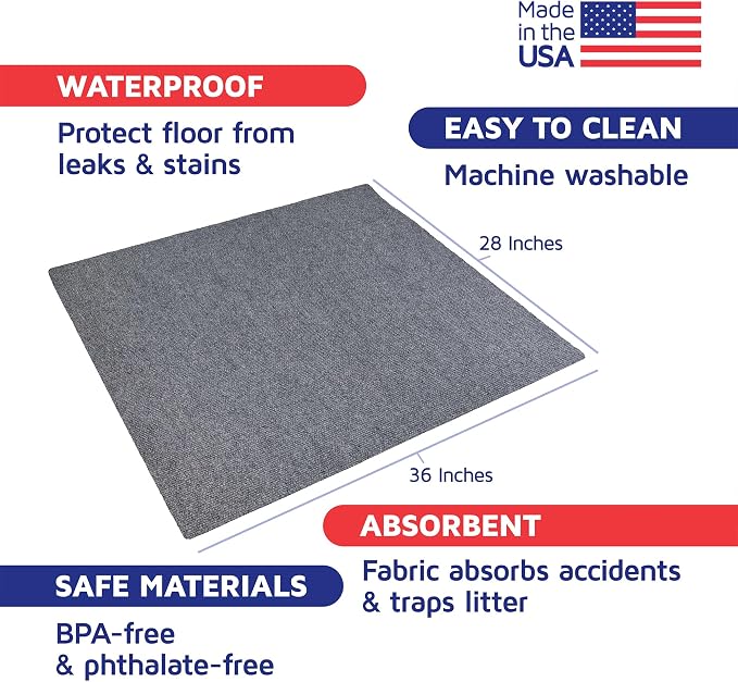 Cat Litter Mat by Americat – 36 x 28 Inches Machine Washable for Easy Clean, Waterproof & Made in USA – X Large Mat Traps Litter Around Cat Litter Box & Protects Floors - Image 2