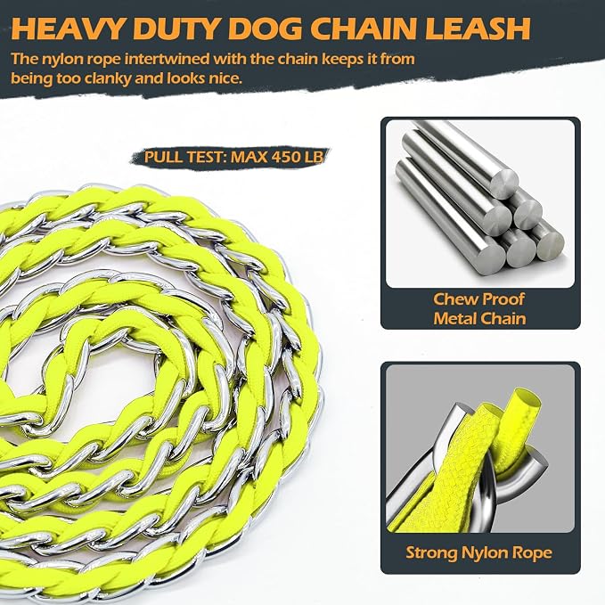 S-ETOVUS-Chain Dog Leash, Bite-Proof Metal Leash, with Padded Handle | Three Sizes 7.25FT/5.2FT/4FT, Woven From Nylon Rope And Chain, Durable And Bite-Resistant, Comfortable With Padded Handles - Image 4