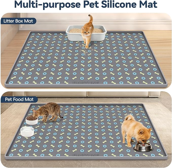 Silicone Cat Litter Mat 40" x 28" Cat Mat for Litter Box, Dark Grey | Extra Large Litter Box Mat, Waterproof Cat Litter Trapping Mat, Non-slip, Leakproof Kitty Litter Mat with Bone Pattern - Image 6
