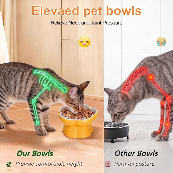 Ceramic Raised Slow Feeder Cat Bowl,Cat Slow Feeder, | Tilted Feeding Dish,Whisker-Friendly, Indoor Cats Food Bowl Small Dogs Slow Feeder for Dry and Wet Food - Image 4