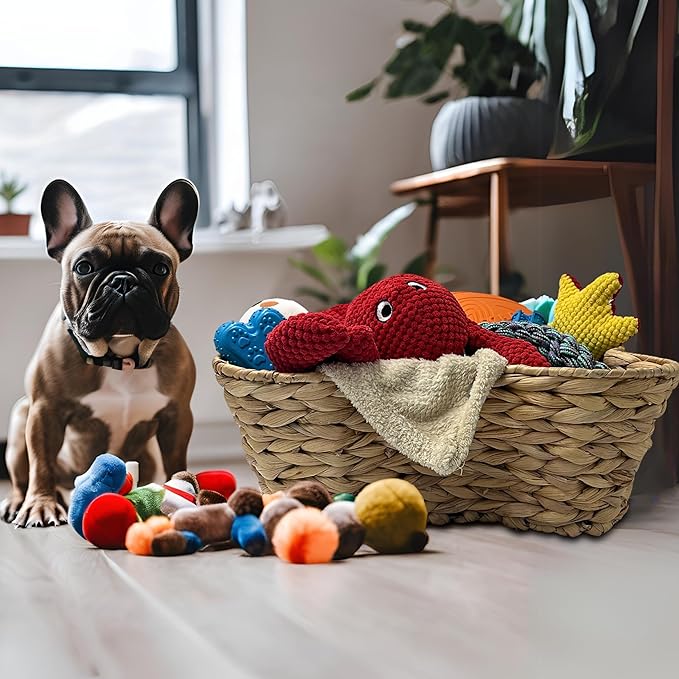 OtterPets Dog Toy Basket, Hyacinth Bone Shaped Dog Toy Bin, 17x13” | Handmade dog toy box, dog toy storage, dog basket, basket for dog toys, dog storage, 17 x 13 in, natural water hyacinth - Image 5