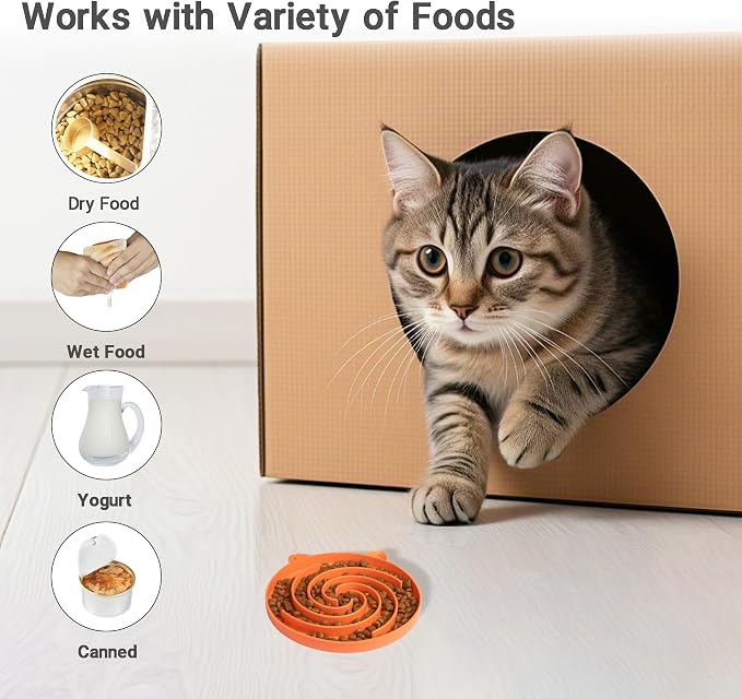 Bifeaw Slow Feeder Cat Bowl, Easy to Clean Silicone Bowl, Ideal for Dry and Wet Food (Orange and Cyan) - Image 3