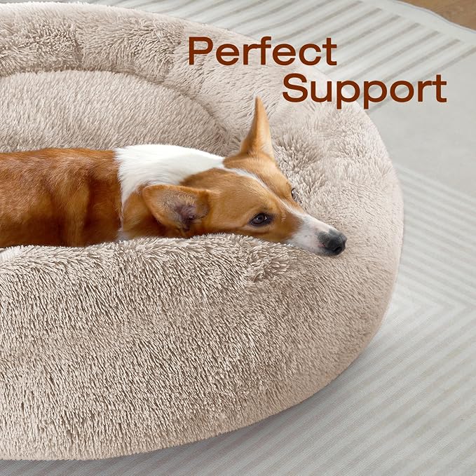 JOLLYVOGUE Dog Bed, Calming Anti-Anxiety Large Dog Bed, Fluffy Donut Cushion for Medium and Large Pets (27"/30"/36") - Image 2