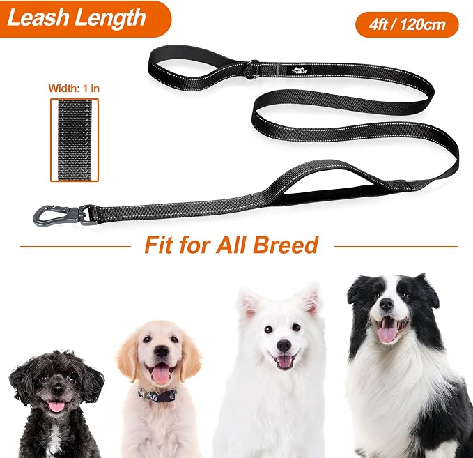 Twoear 4FT 1IN Heavy Duty Dog Leash for Large Dogs with 2 Padded Handles | Traffic Handle Extra Control, Auto Lock Hook, Strong Reflective Walking Leash for Night Safety, Medium and Large Breeds,Black - Image 7