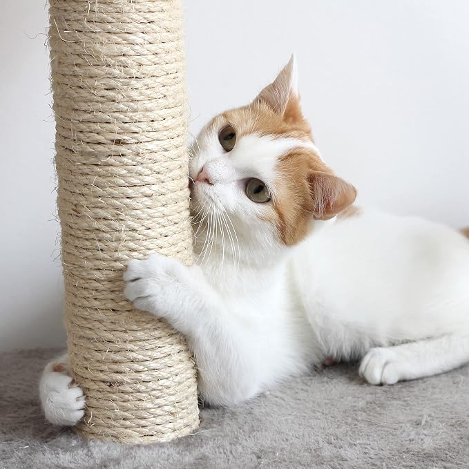 45in Cat Tree with Napping Perches, 2 Story Cat Condo, Cat Scratching Posts, and Hanging Toys - Cat Tower for Indoor Cats by PETMAKER (Gray) - Image 5