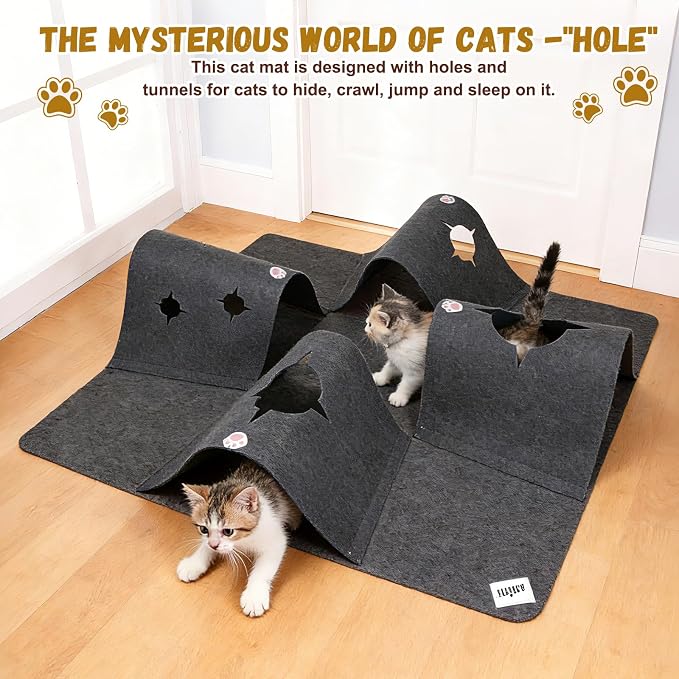 35.4" Cat Tunnels for Indoor Cats, Multi-Entrance Cat Toys, Grey | 4 Way Felt Interactive Pet Toy with Hidden Ball, Enrichment Activity Rug, Collapsible Cave for Kittens & Small Pets - Image 7