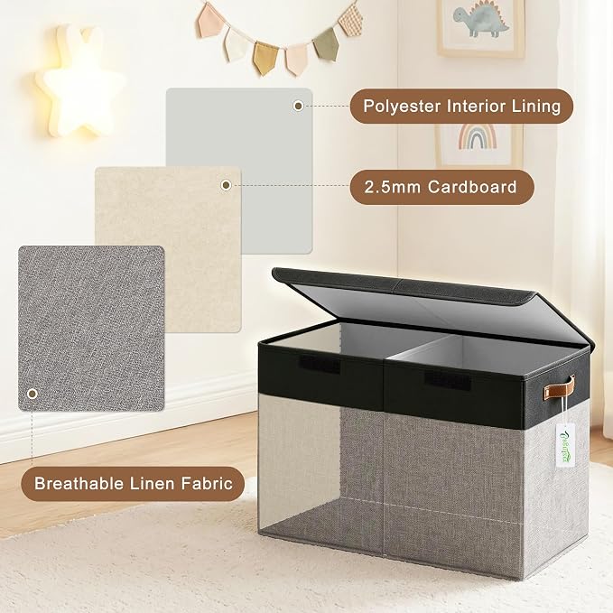Bagnizer Large Toy Storage Box with Lids, Collapsible Sturdy Baby Storage Organizer Chest Bin Basket for Kids, Boys, Girls, Playroom, Nursery, Bedroom, Closet 25"x13"x16" (Gray and Black) - Image 3