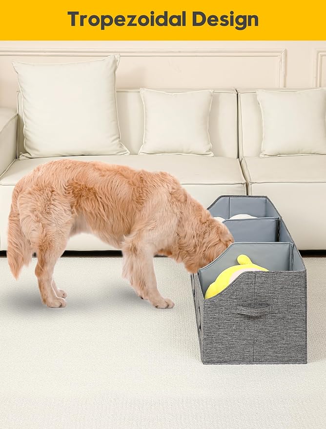 Qozary Large Dog Toy Basket with Diy Tag - Collapsible Dog Toy Bin, Fabric Personalized Storage Box, Trapezoid Storage and Organizer for Pet Supplies (Gray, Extra Large 47"x13.4") - Image 5