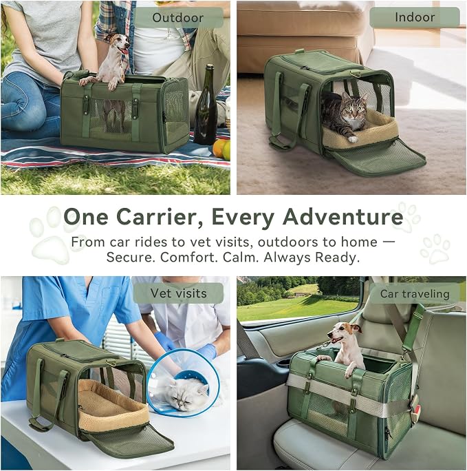 Petsfit 19x12x12 Pet Carrier for Large Cats (up to 20 lbs), Soft-Sided Small Dog Travel Carrier, Upgraded with Patented Buckle and Soft Padding, Ideal for Car Road Trips Green - Image 8