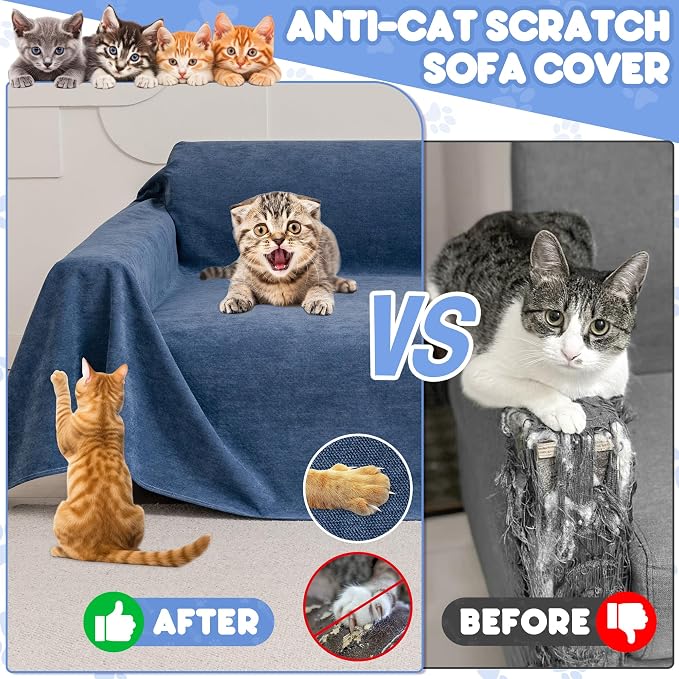 Loiion Cat Scratch Proof Furniture Protector Waterproof Sofa Cover 134"x71" | Pet-Friendly Couch Protector, Anti-Scratch & Anti-Slip Sofa Cover For Cats Dogs Kids, Machine Washable - Image 2