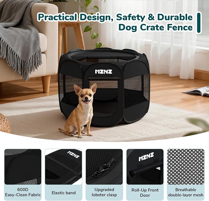 Dog Cat Small Animal Puppy Playpen Crate, Small, Whole Black | Portable Pop Up Pet Cage Enclosure Tent Kennel Indoor Outdoor with Carrying Case, No Assembly, Camping Use - Image 7
