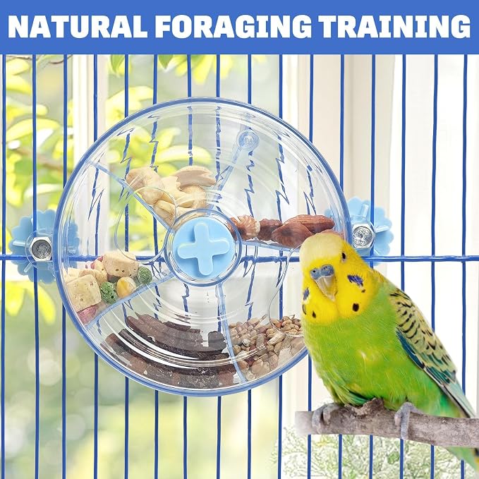 BNOSDM Bird Foraging Toy Creative Feeder Systems with Seed Food Rotating Wheel for Enrichment & Training Parrot Puzzle Toys Ideal for Small and Medium Cockatiel Parakeet Conure(Blue) - Image 2