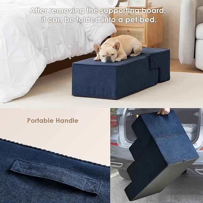EHEYCIGA Dog Stairs for Bed 20" H, 4-Step Extra Wide Dog Steps, Navy | Pet Steps for Small Dogs and Cats for High Bed, Non-Slip Balanced Pet Ramp Indoor - Image 6