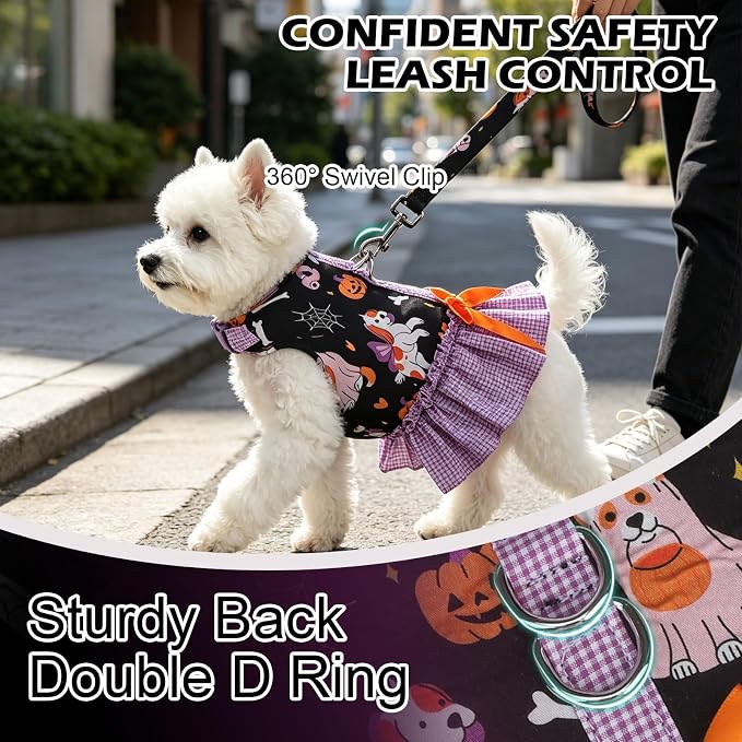 EXPAWLORER Halloween Dog Harness Small Medium Sized Dogs, Party Costume M | No Choke No Pull Mesh Vest Dog Dress Bowknot Harness and Leash Set Soft Cute Princess Puppy Outfits Clothes for Girls Cats - Image 4