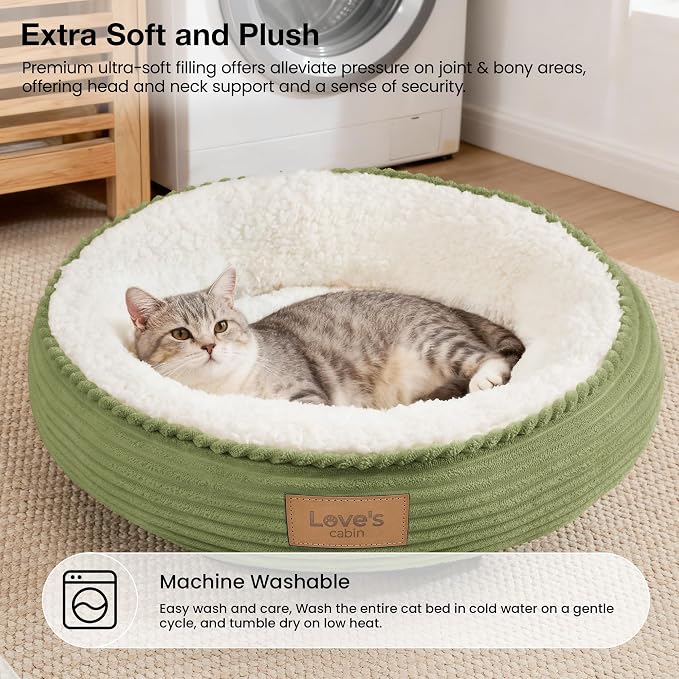 Love's cabin Round Donut Cat and Dog Cushion Bed, 20in Pet Bed for Cats or Small Dogs, Anti-Slip & Water-Resistant Bottom, Super Soft Durable Fabric Pet beds, Washable Luxury Bed Olive Green - Image 7