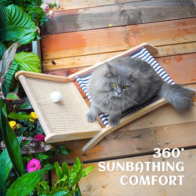 PETKARAY Beach Chair Cat Hammock, Elevated Cat Beds for Indoor Cats, Original Cozy Lounger with Sisal Scratcher and Toy Ball - Image 7